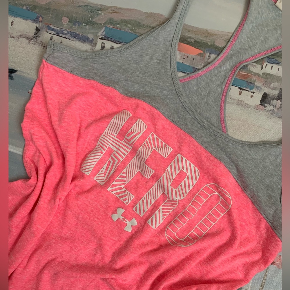 Rare Underarmour Hero Semi-Fitted Racerback Pink Tank Top Heat Gear💕